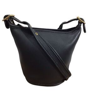 Coach 9019 Black Maggie Duffle Crossbody Bag Vintage Natural Full Grain Leather